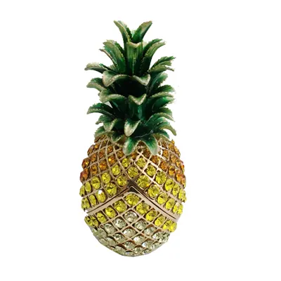 Ananas şekli metal takı kutusu ile rhinestone altın kaplama