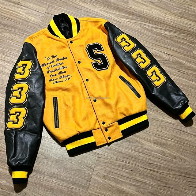 OEM High Quality Contrast Detailing Vintage College Style Varsity Jacket Leather Embroidery Wool Bomber Jacket