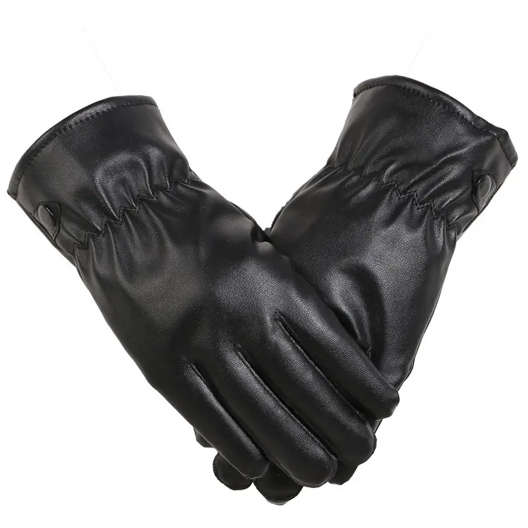 N430 Winter Furry Lined Touch Screen Gloves Waterproof Warm Cycling Mittens PU Leather Gloves for Men Women