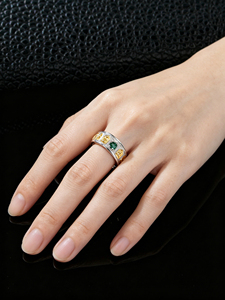 Two-tone S925 <b>Silver</b> Lab Emerald Open <b>Ring</b> for Men Daily Business Wear V - Product Image 6