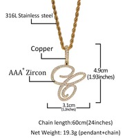Perhiasan Fashion Hip Hop liontin alfabet CZ berlapis emas 18k es keluar kubik Zircon Cursive skrip awal huruf kalung liontin