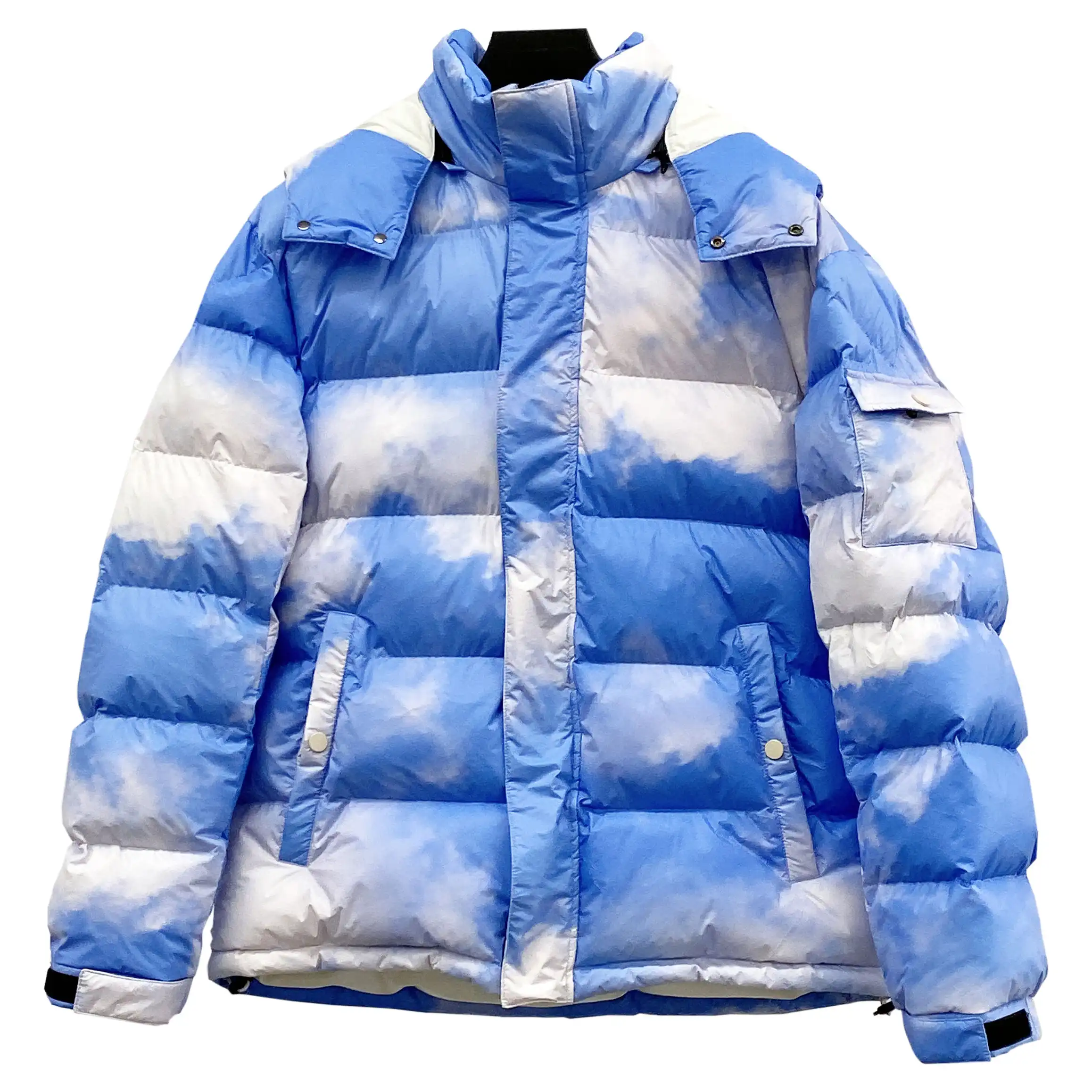 Coat Down Custom Brand Winter Cloud Printed Thick Oversize Mens Bubble Coat Down Puffer Jacket With Hood