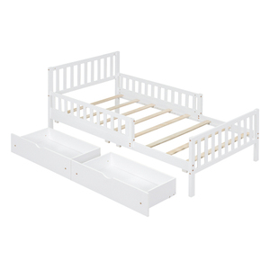 New Style Modern Solid Wood Twin Size Platform <b>Bed</b> with Guardrails on Both Sides and Two Storage Drawers - Product Image 5