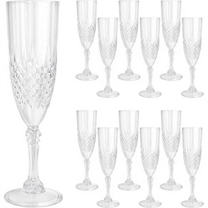 Flute Champagne Glass Crystal Clear Retro Plastic Disposable Wine Goblet Glasses Reusable Portable for Party Supplies - Product Image 6