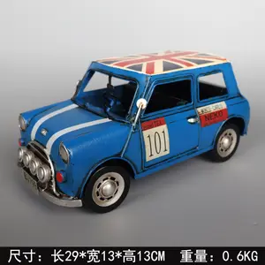 Nostalgic Decoration Retro Simulation British Mini Car Crafts Vintage Wrought Iron Car Model Ornaments Antique Iron Art Vehicles