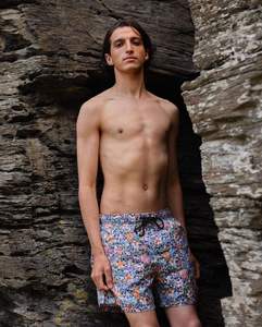 Shorts de bain décontractés pour hommes à imprimé floral, taille mi-haute élastique, 100 % coton, tissu respirant - Product Image 4