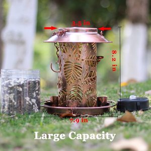 <b>Solar</b> Bird Feeder Copper Vintage Hanging With Leaf Cutouts For Woodpecker Garden Use - Product Image 2