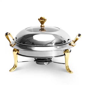 Round Stainless Steel Heating Chaffing Dish <strong>with</strong> Durable Frame <strong>Lid</strong> <strong>Buffet</strong> Warmer <strong>Tray</strong> for Hotel Food Warmer Including Wood Glass - Product Image 5