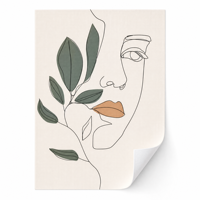 Impression sur toile en polyester minimaliste, visage de femme et feuilles botaniques, 60x90cm, sans cadre, dessin au trait, art mural pour la décoration de la maison