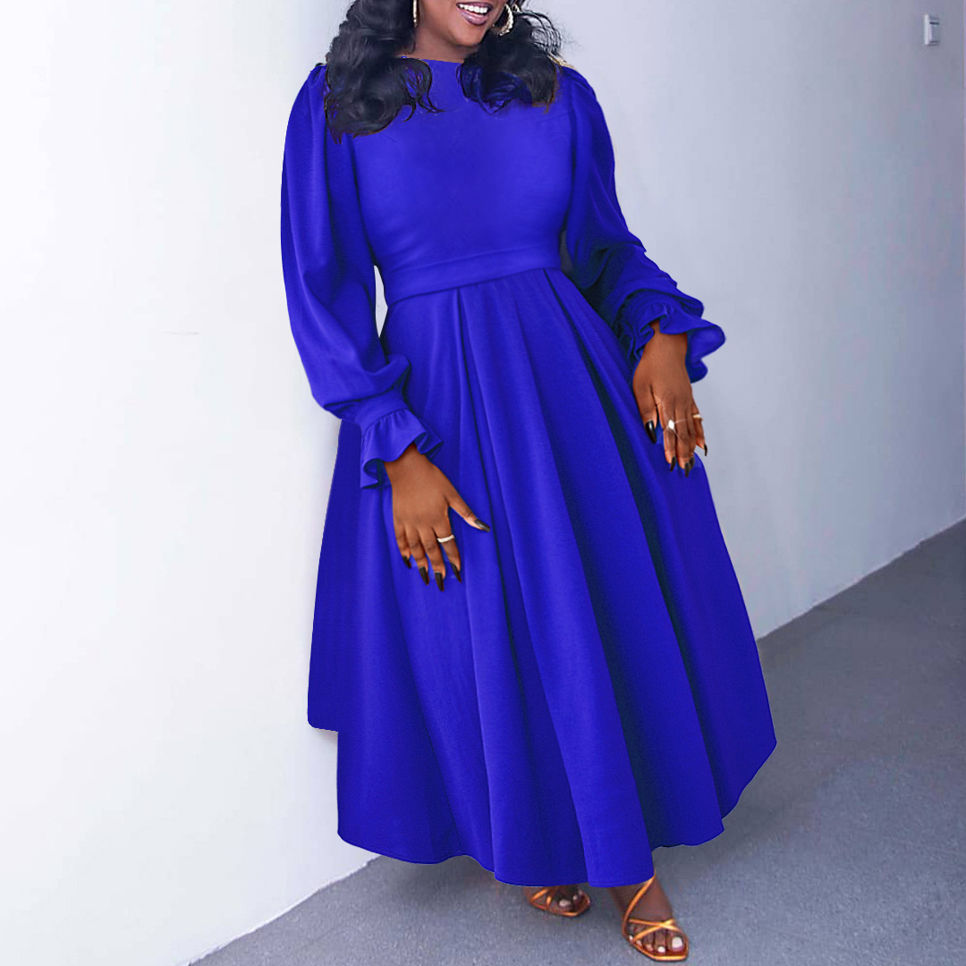 big blue dresses south africa African Clothes Large Ladies Long Winter Elegant Large Skirt A- Line Women's Fall Dress Long Sleeve Plus Size Dress SU26 RTW Leather belt not included Color:Black/Silver Queendancer Women Ivory Short