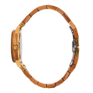 Boîtier en acier inoxydable avec logo personnalisé et <span class=keywords><strong>lunette</strong></span> en <span class=keywords><strong>bois</strong></span> d'olivier Mouvement à quartz Miyota étanche 3ATM Dernier modèle de conception pour femmes - Product Image 5