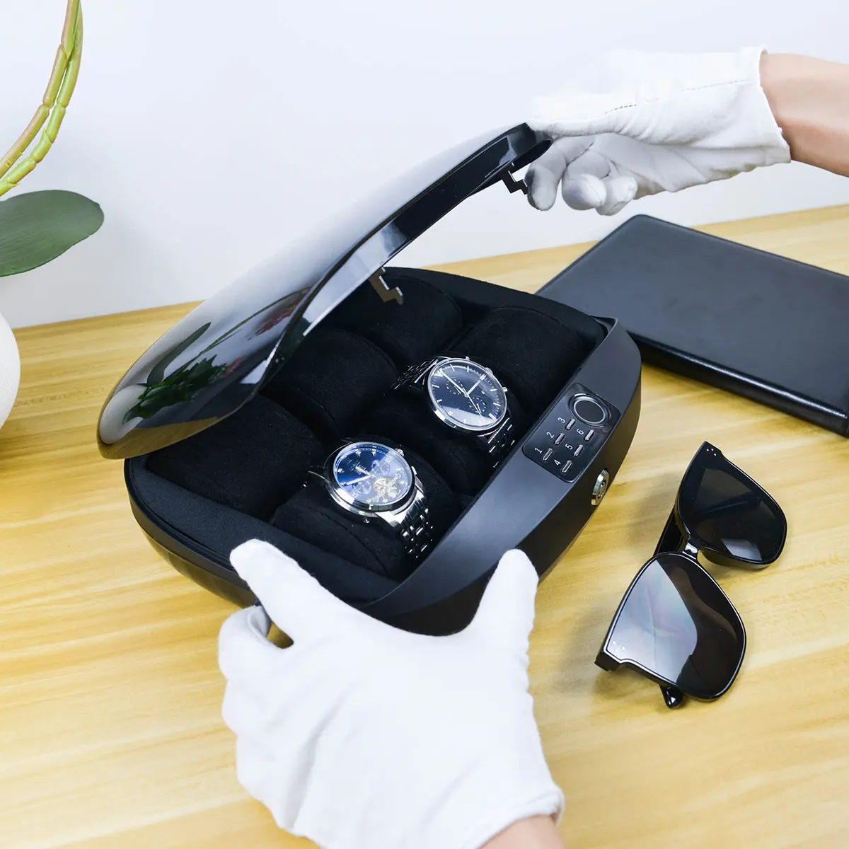 Caja de regalo para hombre, reloj con bloqueo de huellas dactilares, caja de RELOJ DE LUJO para almacenamiento de relojes