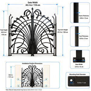 Portail décoratif en <span class=keywords><strong>fer</strong></span> <span class=keywords><strong>forgé</strong></span> de 6 pieds, style vintage français, surface galvanisée pour entrée de jardin ou de cour - Product Image 2