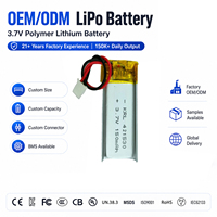 Baterai Lipo OEM Grade A 150mAh 421530 3.7V Ultra Tipis Flat Pouch Untuk Perangkat NFC, Alat Bantu Dengar, Baterai Soft Pack