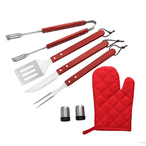 Juego de Utensilios para Barbacoa con Mango de Madera, Juego de 8 Piezas de Acero Inoxidable, Cuchillo, Tenedor, Espátula, Pinzas, Pala, Pinza para Guantes - Product Image 3