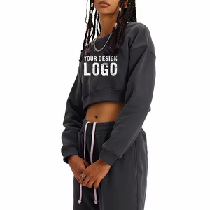 Sweat-shirt court à épaules tombantes vintage avec logo personnalisé, Spice Girls, mode décontractée, col rond épais, sweat-shirt court pour femmes - Product Image 4