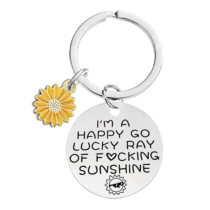 Ywganggu Tournesol En Acier Inoxydable Souvenir Porte-clés Personnalisé Pour La Gravure Avec Petit Encouragement Pendentif Porte-clés En Métal