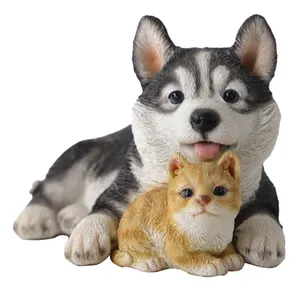 بوليريسين منضدية الحيوان القط و تمثال كلب صغير ، القط و الكلب ديكور الراتنج أجش/