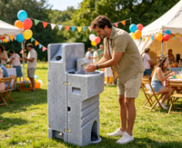 Station de lavage des mains portable robuste et moderne avec roues, évier simple face en PEHD pour parcs et utilisation extérieure