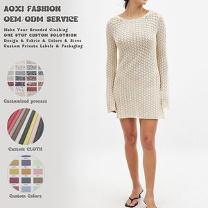 Robe pull en mousseline de soie tissée mini pour femmes de haute qualité OEM, manches évasées en dentelle, col bateau, vêtements de boutique personnalisés - Product Image 1