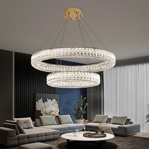 Candelabro de anillo de cristal moderno, luz colgante Circular de tira larga, altura ajustable para comedor, medio para hoteles, restaurantes - Product Image 2