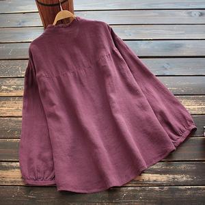 新しいプラスサイズの女性服ファッション無地長袖チュニックトップスイスラム教徒の女性カジュアルシャツルーズプリーツフリルブラウス - Product Image 5