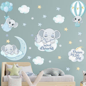 Nuovo Design Adesivo Murale Elefante Cartoon con Nuvola per Cameretta Bambino - Product Image 4