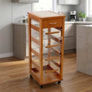 MASLEGNO Professional Solid Beech Wood Utility Cart Drawer Iron Handles Modern <b>Plastic</b> <b>Wheels</b> Small Spaces Daily Use Model - Product Image 2