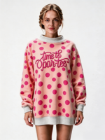 Sweat-shirt à col montant à pois pour femme, longueur allongée, avec logo brodé personnalisé, pull ras du cou