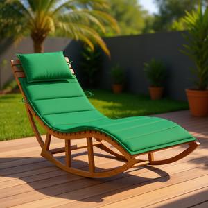 Sdraio a dondolo in legno di teak con cuscino, sedia a sdraio da esterno verde dal design moderno - Product Image 2