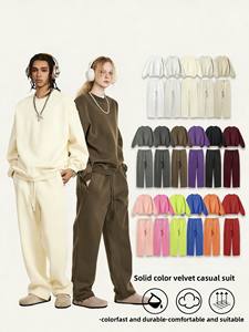 Conjunto de Sudadera con Capucha Extra Grande para Hombre, Otoño Invierno 2025, 100% Algodón, Felpa de Terciopelo, Pantalones Jogger de 2 Piezas, Bordado 3D, Color Sólido - Product Image 1