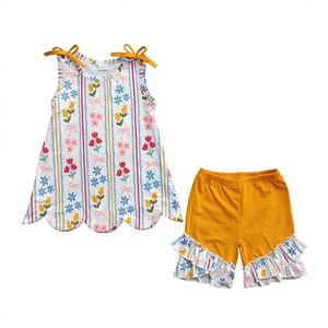 Fábrica de Ropa Infantil OEM, Ropa Personalizada para Bebés Niñas, Precio Bajo, Alta Calidad, Conjunto de Dos Piezas sin Mangas con Volantes para Niños Pequeños, Verano - Product Image 1