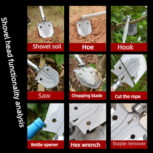 Attrezzatura tattica multifunzionale per esterni, pala pieghevole in acciaio al manganese di grado militare per campeggio, pesca e sopravvivenza. - Product Image 5