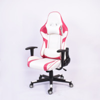 Chaise de bureau inclinable à 180 degrés en nylon de 350 mm avec base en nylon, revêtement en cuir rouge et blanc, et support lombaire
