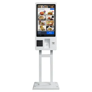 27 inch touch self printer service ordering machine with POS system cash accepter payment kiosk QR code scanner for restaurant