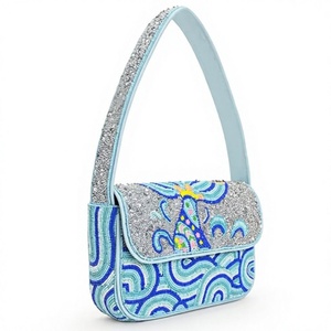 Women's Handmade <b>Beaded</b> Crystal Pearl <b>Handbags</b> with Polyester Lining Shoulder/Cross-Body Strap for Wedding - Product Image 3