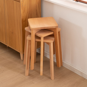 Chinese-style Minimalist Solid Wood Square <b>Stool</b> Stackable Space-saving Eco-Friendly Home Hotel Living Room Coffee Shops - Product Image 5