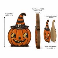 Décor de table autoportant vintage en bois vieilli pour Halloween, ensemble de figurines à poser sur étagère, double couche, avec mignonnes chauves-souris, hiboux, fantômes et citrouilles