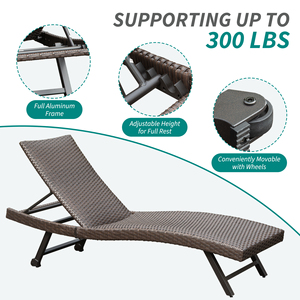 2 كراسي استلقاء خارجية بعجلات من الألومنيوم مضفر الروطان مع قطن سريع الجفاف فناء متنقل كرسي تشيس شمسي صالة - Product Image 5