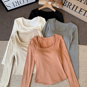 <span class=keywords><strong>Maglietta</strong></span> Donna a Maniche Lunghe con Reggiseno Integrato, Top Base Solido per Primavera e Autunno 2026, con Imbottitura sul Petto, Stile Hot Girl - Product Image 1