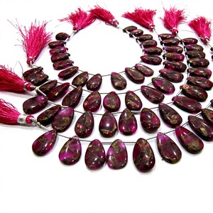 Chaîne de perles naturelles en turquoise cuivrée rose nacré, forme poire, 8 pouces - Product Image 1