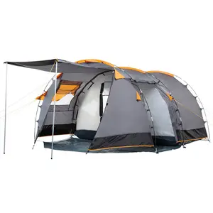 Tente de camping Tunnel auvent de plein air imperméable à la pluie tente de revêtement noir de famille de deux pièces à un hall à cinq personnes