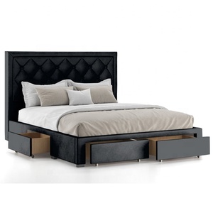 Luxueux élégant frappant tête <span class=keywords><strong>de</strong></span> <span class=keywords><strong>lit</strong></span> matelassée en diamant profond Tiroirs <span class=keywords><strong>de</strong></span> rangement en <span class=keywords><strong>tissu</strong></span> <span class=keywords><strong>de</strong></span> velours rembourrés <span class=keywords><strong>Lit</strong></span> - Product Image 2