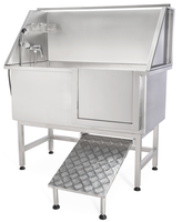 Baignoire en acier inoxydable pour chien de 50 pouces avec porte coulissante, rampe ou escalier, plate-forme pour chiot LT-B50D Baignoire pour animaux de compagnie en acier inoxydable