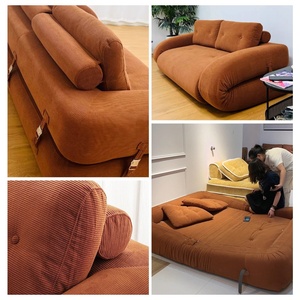 Sofá Cama Plegable Moderno de Microfibra, Color Naranja, Rectangular, de Una Plaza, Extra Suave, con Funda Extraíble, Doble Uso, para Sala de Estar - Product Image 4