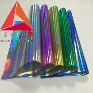 JINSHI PVC/TPU Transparent rainbow dichroic iridescent vinyl fabric plastic film for raincoat fans and decoration make bag