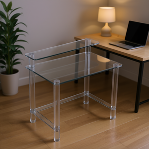 Acrylic 2-Tier Monitor Stand Clear 19.7 X 31.5 X 34.7 Home Office Desk <b>Side</b> Table Bedroom Study Cloakroom - Product Image 2