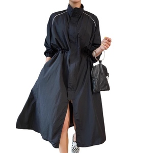 Para Sehe moda mujer cuello alto suelto cintura alta vestido hasta la rodilla Split gabardina estilo liso teñido cintura Natural - Product Image 1