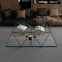 Table basse carrée en verre trempé pour salon, cadre en métal en forme de X, plateau en verre transparent, base noire, profil bas, Couchtisch