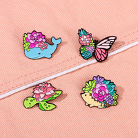 Bros perhiasan wanita Pin kerah baju ransel hewan Pin Enamel bunga landak kupu-kupu Paus kura-kura untuk hadiah teman